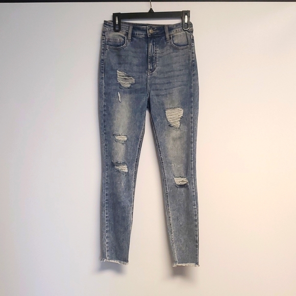 Cello High Waist Distressed Frayed Hem Skinny Denim Jeans Size 7 - Picture 2 of 9